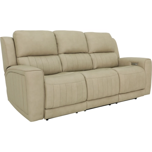 Pierce Zero Gravity Triple Power Reclining Sofa with Drop Table in Stone Off-White Top-Grain Leather